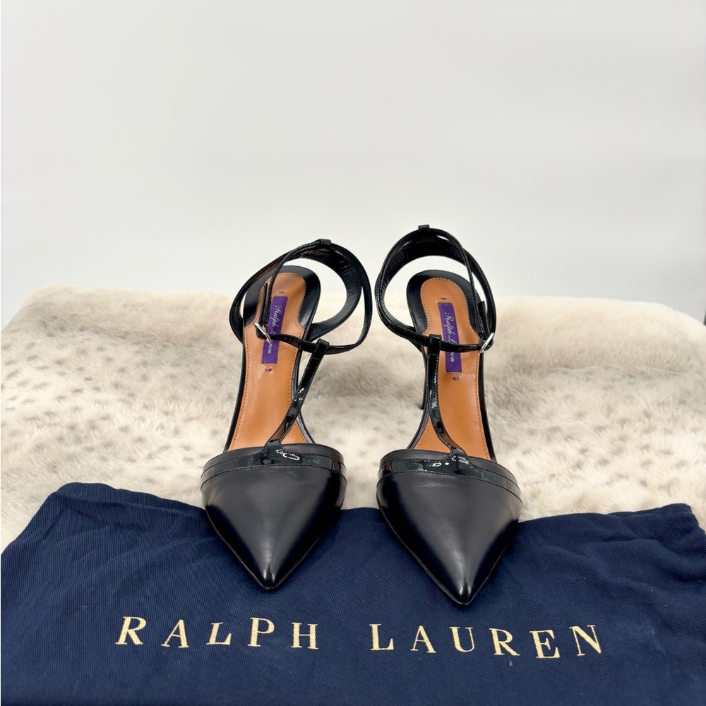 RARE Vintage Ralph Lauren Purple Label Black Leather Pumps 38.5/8.5 US Worn Once